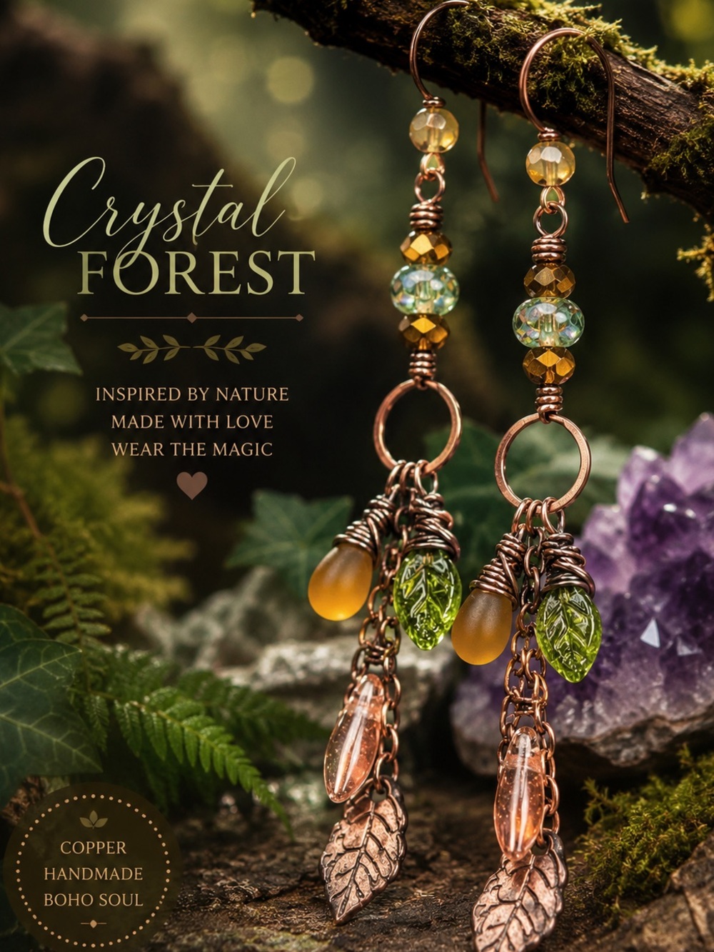 Rustic Copper Leaf Earrings | Woodland Fairycore Jewelry | Artisan
